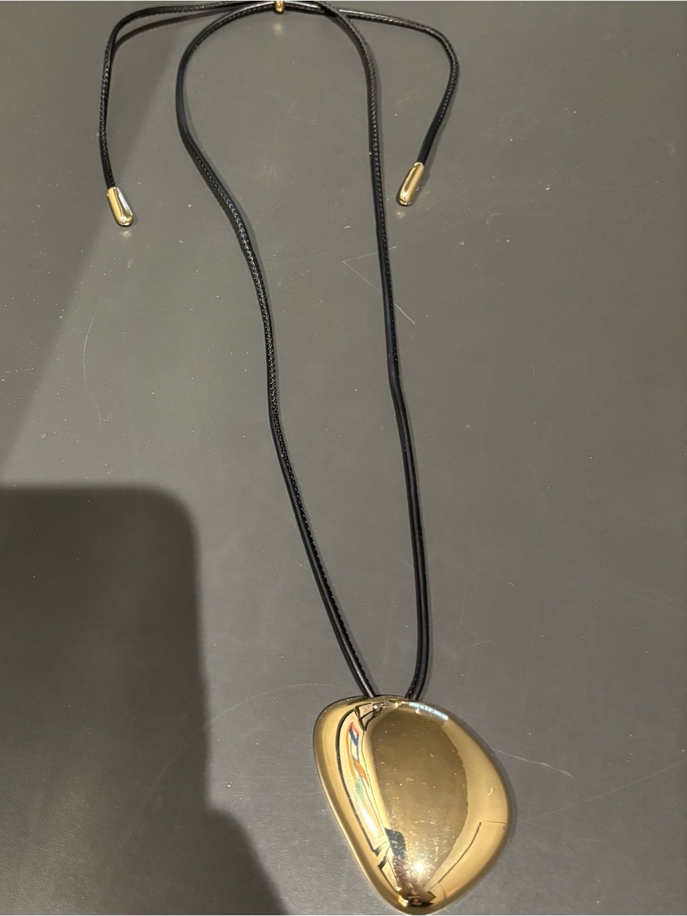 Mango statement gold toned pendant with black leather strap - Picture 5 of 5